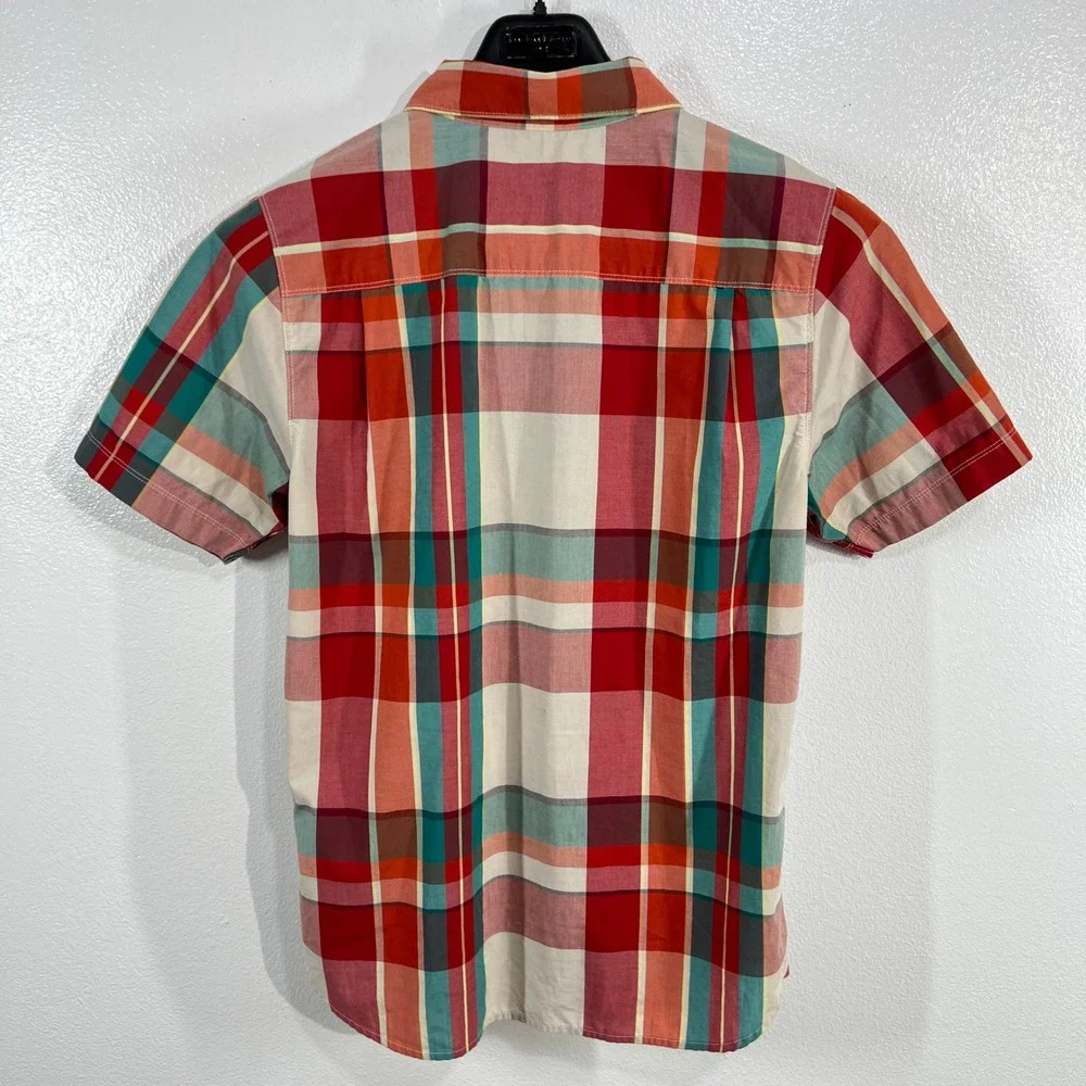 The North Face Mens Medium‎ Red Check Plaid Short Sleeve Button Up Shirt Summer